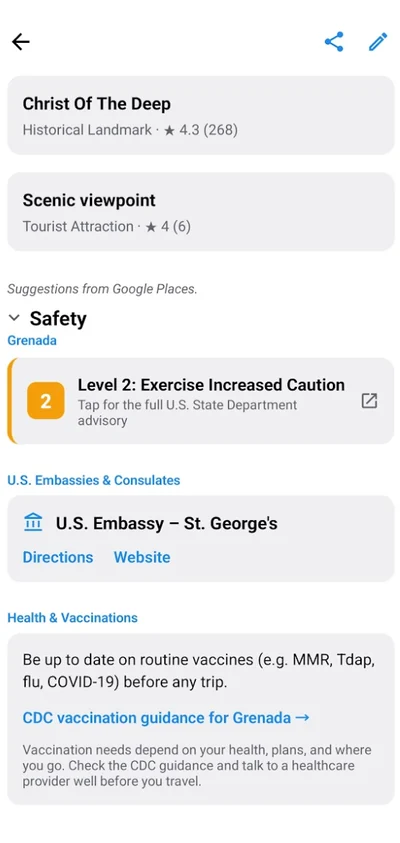 Safety and embassy information for a trip